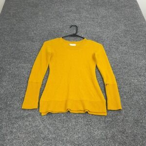 Kenar Sweater Womens S Yellow 100% Cashmere Ribbed Cuff Crew Neck Luxury Style